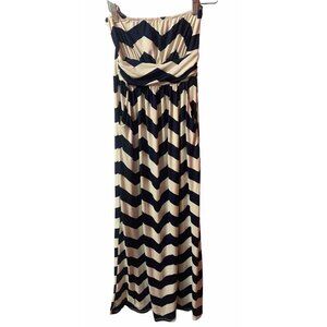 Fashionomics Strapless Maxi Dress Size Sm Blue White Pockets